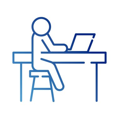 Masa başı gradyan biçiminde dizüstü bilgisayarda çalışan insan figürü avatarı