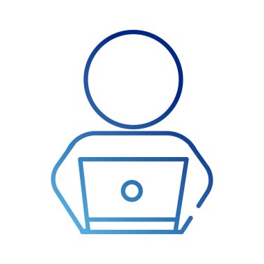 Laptop gradyan biçim simgesine sahip insan figürü avatarı