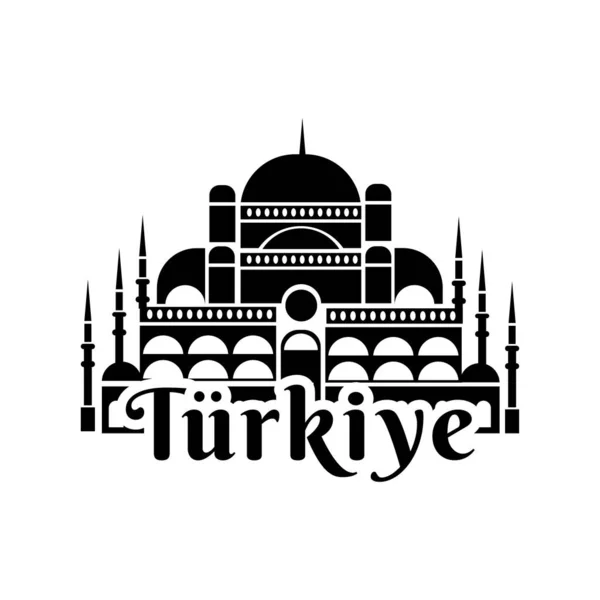 Cumhuriyet bayrami celebration day with blue mosque and turkiye silhouette style — Stock Vector