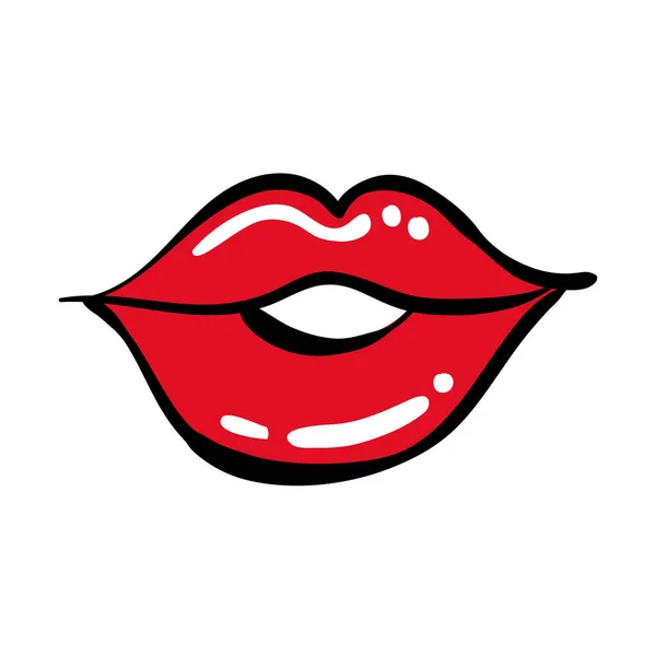 Sexi bouche et dents pop art ligne et remplissage style icône — Image vectorielle