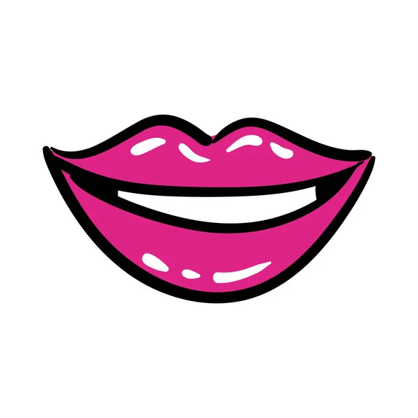 Sexi mouth and teeth pop art line and fill style icon — Stock Vector