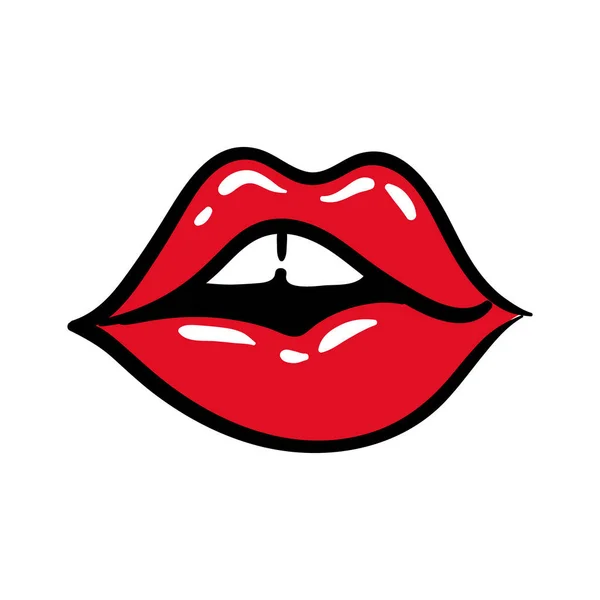 Sexi mond en tanden pop art line en vul stijl pictogram — Stockvector