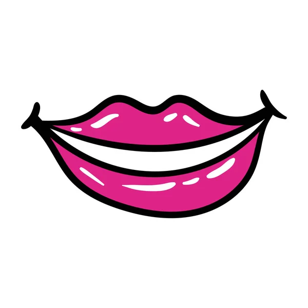 Sexi mouth and teeth pop art line and fill style icon — Stock Vector