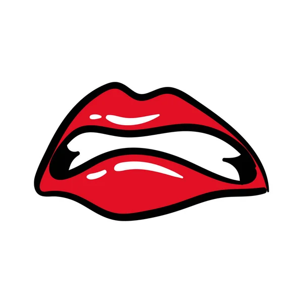 Sexi ústa a zuby pop art line a výplň stylu ikony — Stockový vektor