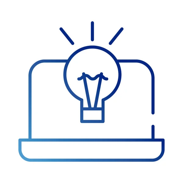 Laptop com ícone de estilo gradiente lâmpada — Vetor de Stock