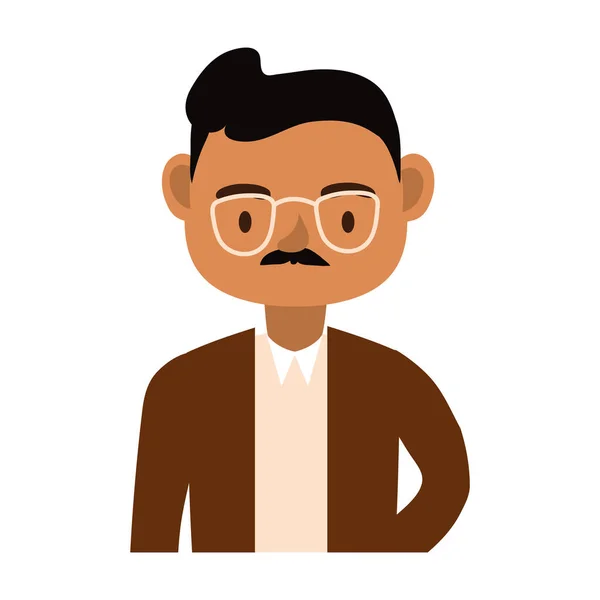 Professor masculino vestindo óculos personagem trabalhador — Vetor de Stock