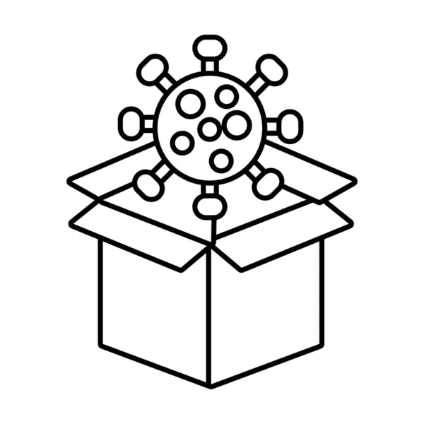 Covid19 particle in box carton line icon — стоковый вектор