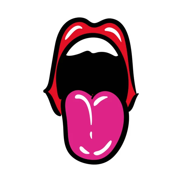 Sexi mun och tänder med tungan ut popkonst linje och fylla stil ikon — Stock vektor