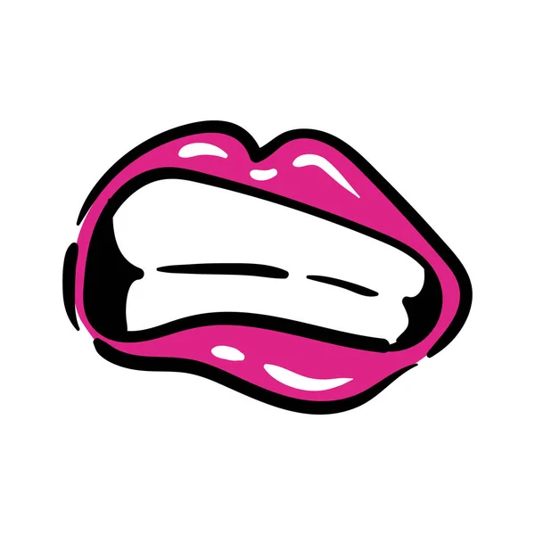 Sexi mond en tanden pop art line en vul stijl pictogram — Stockvector