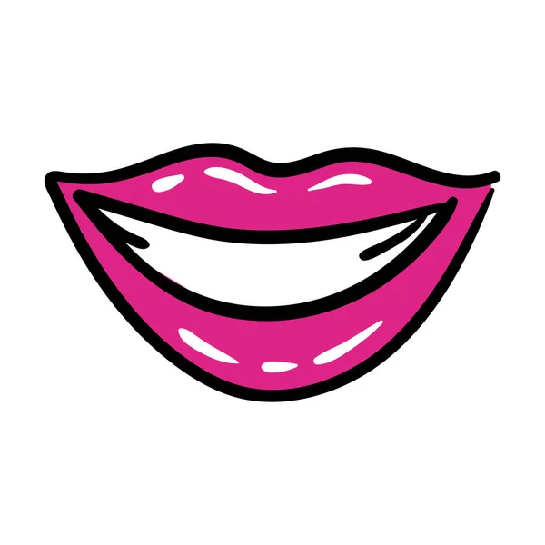 Sexi mouth and teeth pop art line and fill style icon — Stock Vector