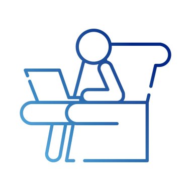 Kanepe gradyan tarzında dizüstü bilgisayarda çalışan insan figürü avatarı