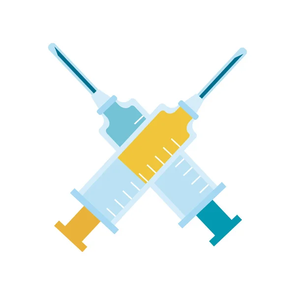 Vaccine syringes crossed flat style icon — Stock Vector