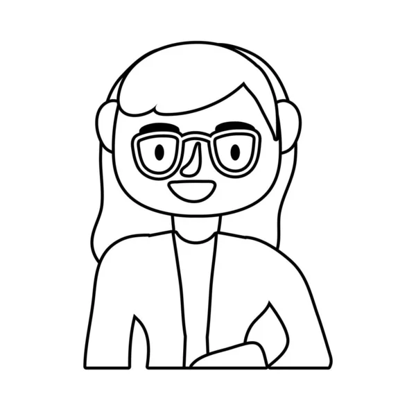 Enseignante ouvrière avec icône de style ligne de lunettes — Image vectorielle