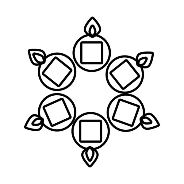 Velas diwali en calderos alrededor de icono de estilo de línea — Vector de stock