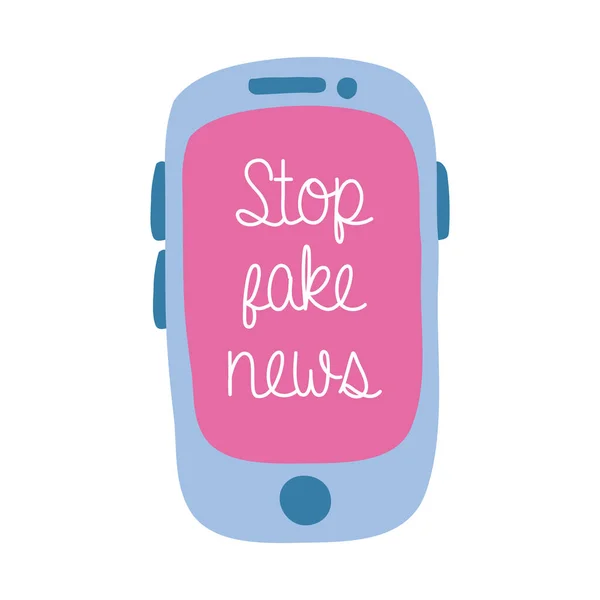 Stop fake news, belettering in smartphone platte stijl — Stockvector