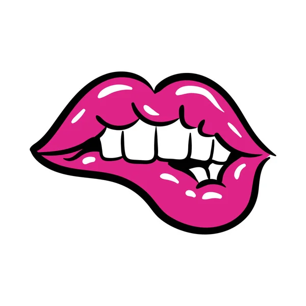 Sexi mond en tanden pop art line en vul stijl pictogram — Stockvector