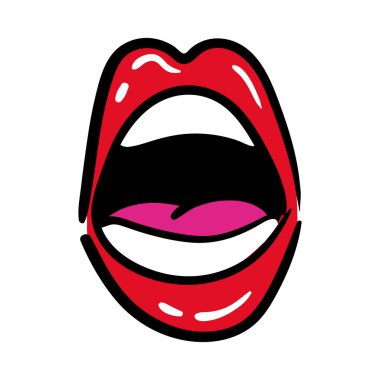 Seksi ağız ve dişler dil ile pop sanat çizgisi ve biçim simgesi