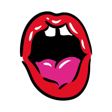 Seksi ağız ve dişler dil ile pop sanat çizgisi ve biçim simgesi