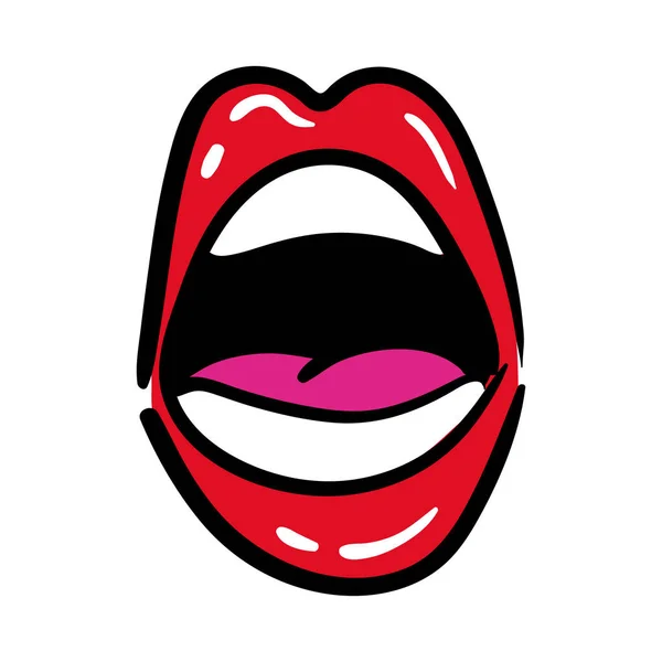 Bouche sexi et les dents avec la langue pop art ligne et remplir l'icône de style — Image vectorielle
