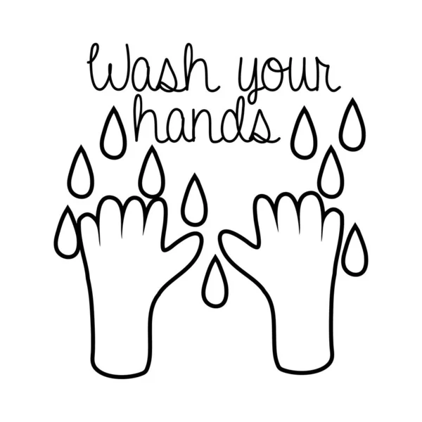 Wash your hands campaign lettering with water line style — Stock Vector