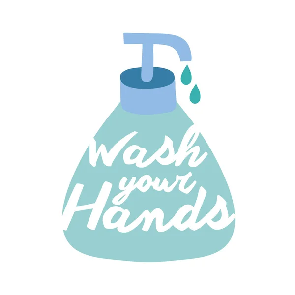 Πλύνετε τα χέρια σας εκστρατεία επιστολόχαρτα με μπουκάλι σαπούνι επίπεδη στυλ — Διανυσματικό Αρχείο