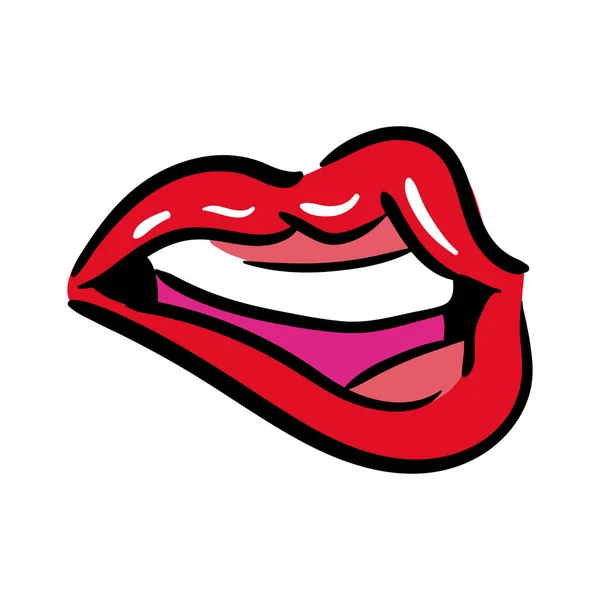 Sexi mond en tanden met tong pop art line en vul stijl pictogram — Stockvector