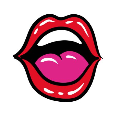 Seksi ağız ve dişler dil ile pop sanat çizgisi ve biçim simgesi