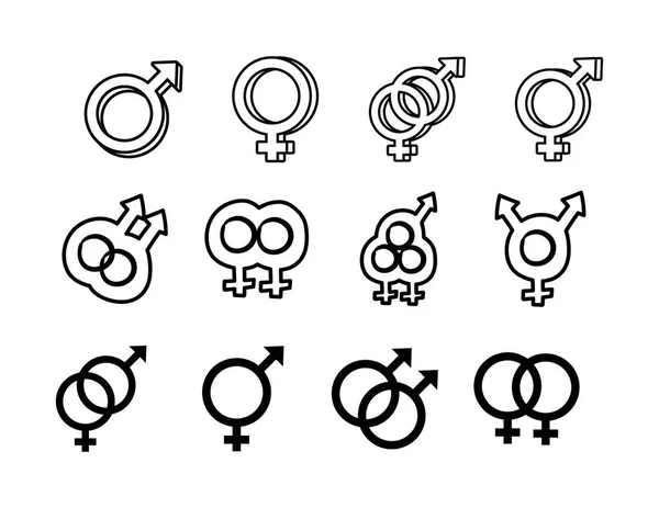 Bundle of gender symbols of sexual orientation line style icons — Stock Vector