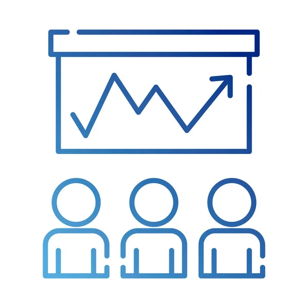 Teamworkers figures with statistics coworking gradient style icon — Stock Vector