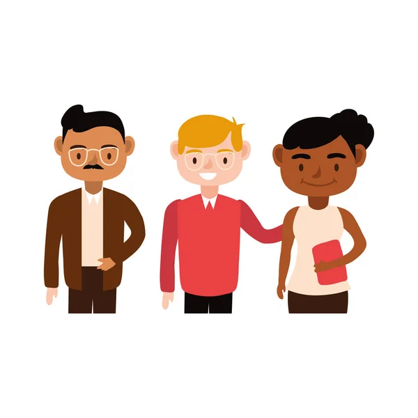 Interracial profesores equipo trabajadores personajes — Vector de stock