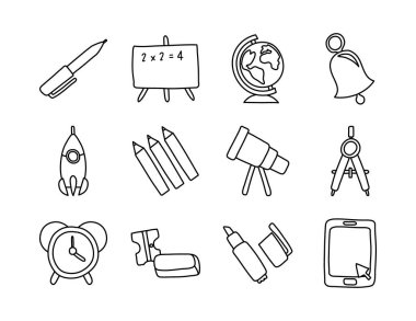 12 okul malzemesi koleksiyonu stil simgeleri