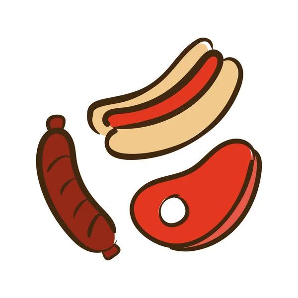 Hús mártással és hot dog lapos stílusú ikon — Stock Vector