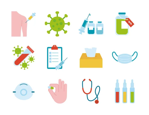 Paquet de douze icônes ensemble médical — Image vectorielle