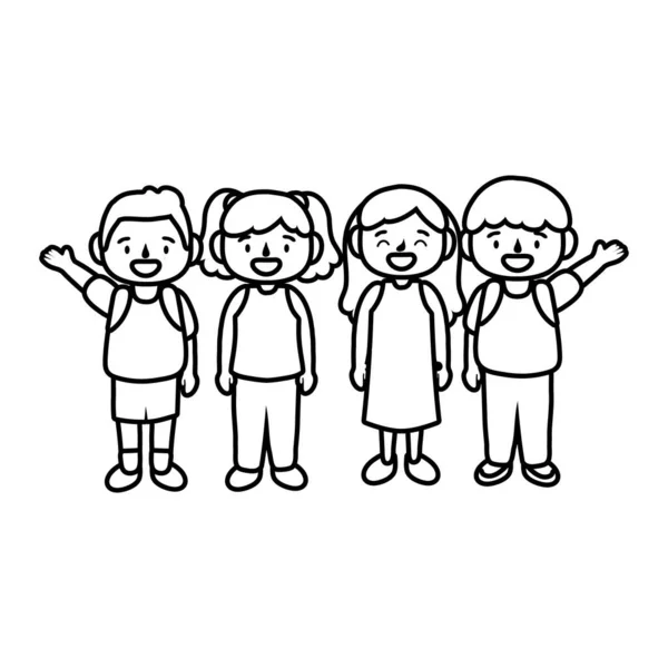 Kleine Studenten Kinder Avatare Zeichen Zeilenstil — Stockvektor