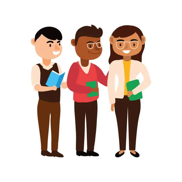 Interracial profesores equipo trabajadores personajes — Vector de stock