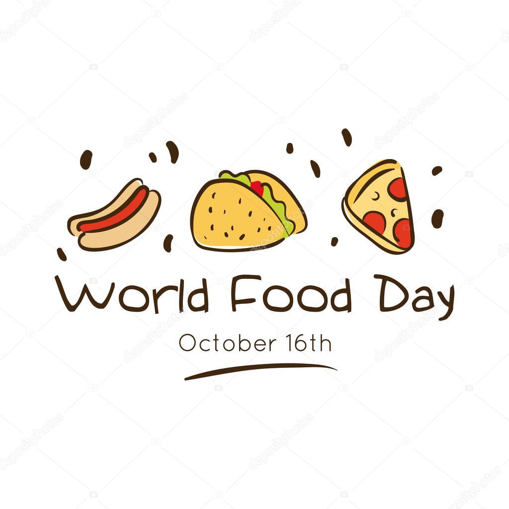world food day celebration lettering with delicious fast food flat style