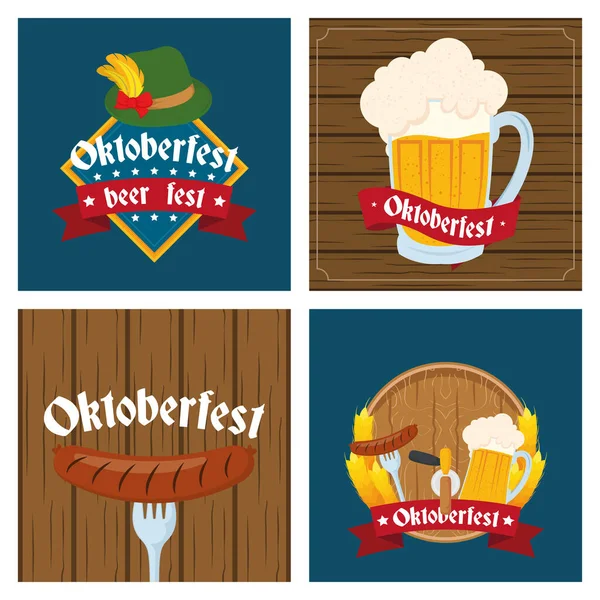 Cartel de celebración de la fiesta oktoberfest con iconos establecidos — Vector de stock