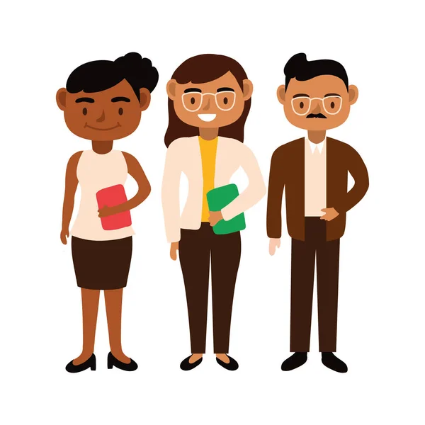 Interracial profesores equipo trabajadores personajes — Vector de stock