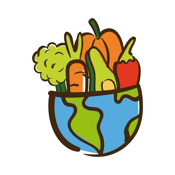 Earth planet with vegetables flat style — Stock Vector