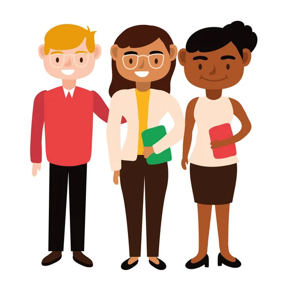 Interracial profesores equipo trabajadores personajes — Vector de stock