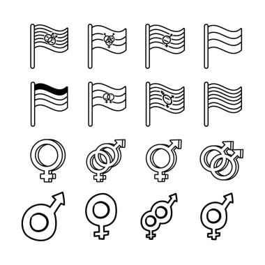 Cinsiyet yönelimi ve bayraklar çizgisi simgeleri demeti