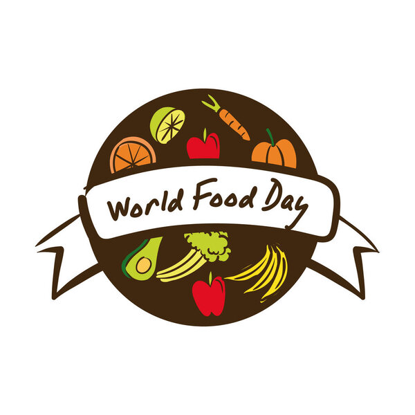 world food day celebration lettering with healthy food flat style