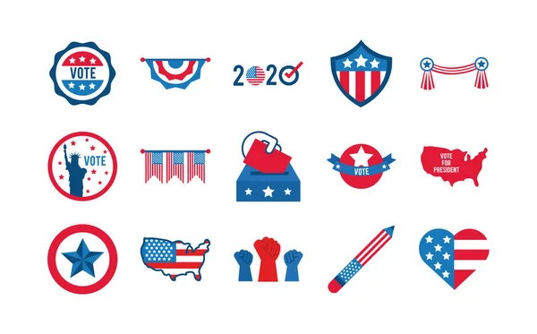 Paquet de quinze élections aux Etats-Unis mis icônes — Image vectorielle