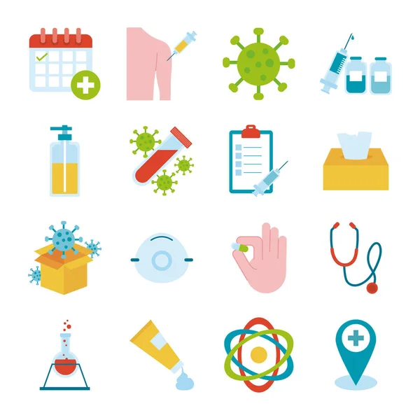 Paquet de seize icônes de collection ensemble médical — Image vectorielle