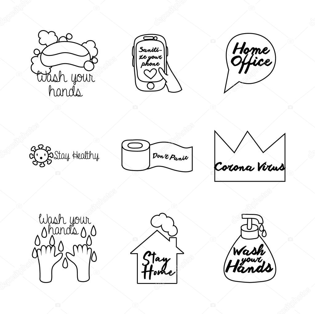 bundle of nine campaing letterings line style icons