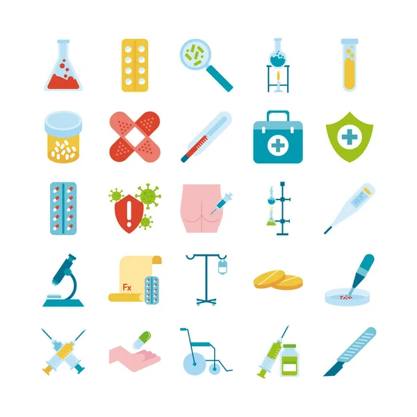 Pakiet dwudziestu pięciu ikon kolekcji zestawów medycznych — Wektor stockowy