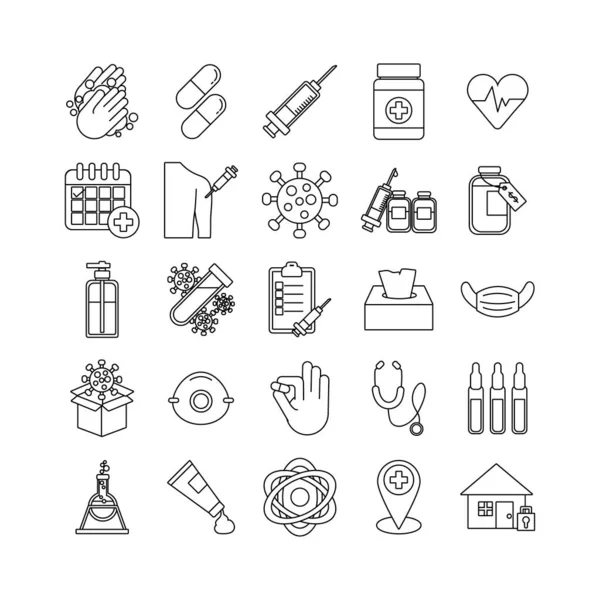 Paquet de vingt-cinq icônes ensemble médical — Image vectorielle
