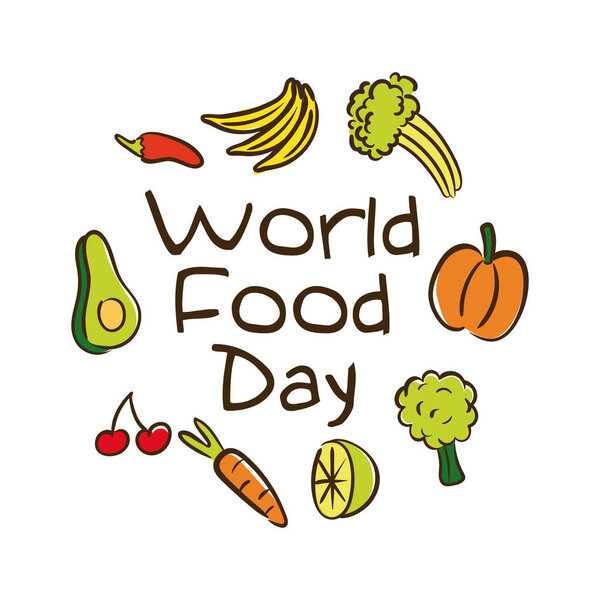 world food day celebration lettering with fruits and vegetables flat style