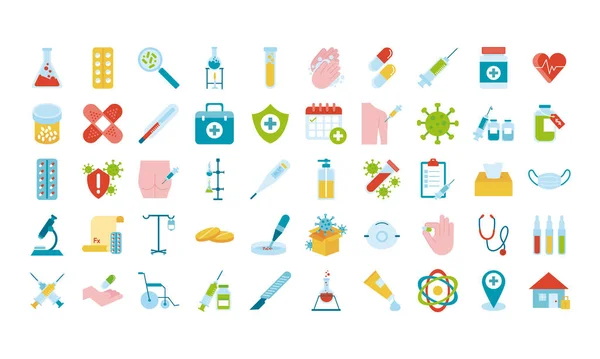 Pakiet pięćdziesięciu ikon zestawu medycznego — Wektor stockowy