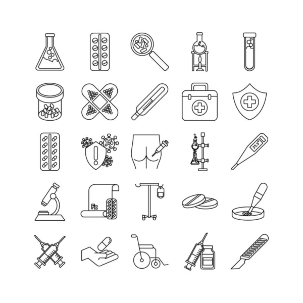 Pakiet dwudziestu pięciu ikon kolekcji zestawów medycznych — Wektor stockowy